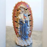 Virgen María con el Niño Jesús – Estatua Vintage Portavelas