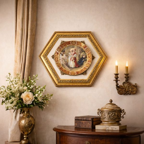 Plato de Porcelana Pintado a Mano Royal Vienna Marco Hexagonal en Pan de OroP