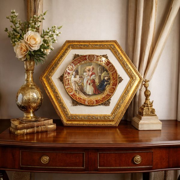 Plato de Porcelana Pintado a Mano Royal Vienna Marco Hexagonal en Pan de OroP