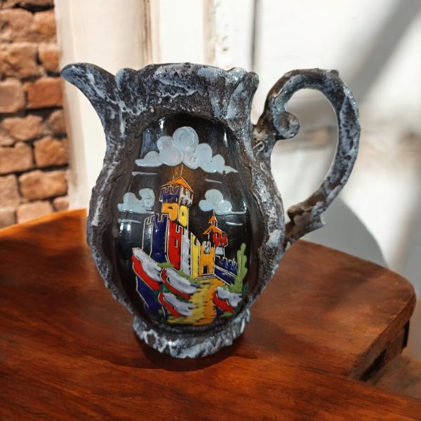 Jarra Decorativa Artesanal con Ilustración de Castillo Medieval Italy. 18cm de altura.