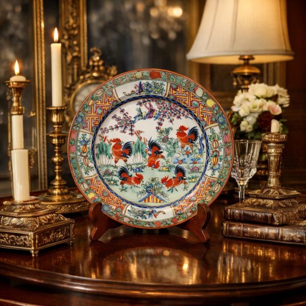 Plato decorativo de porcelana estilo oriental 23 cm, de Diametro.