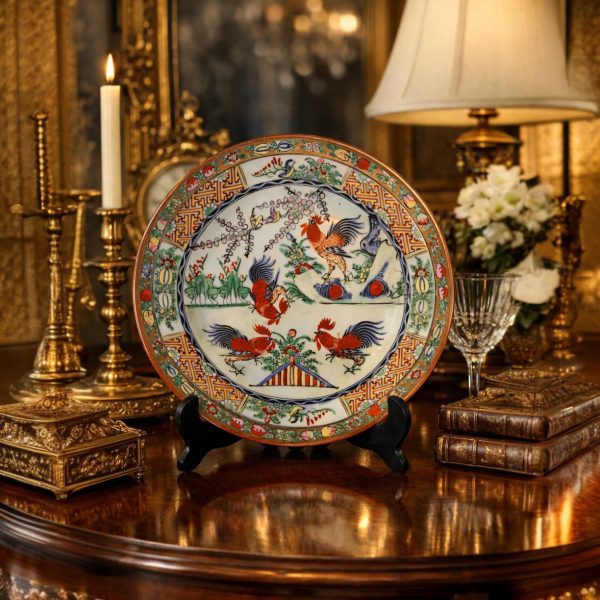 Plato decorativo de porcelana estilo oriental 23 cm, de Diametro.